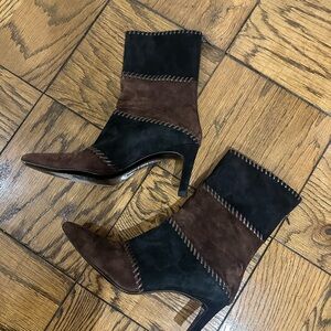 Ferragamo Suede Brown and Black heeled  Boots 9.5